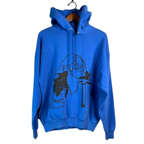 Disney World Mens Grumpy Graphic Royal Blue Hoodie Pull on Kangaroo Pocket L - Picture 2 of 12